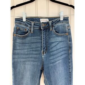 Cello flare denim jeans high rise long bootcut dark wash country western boho